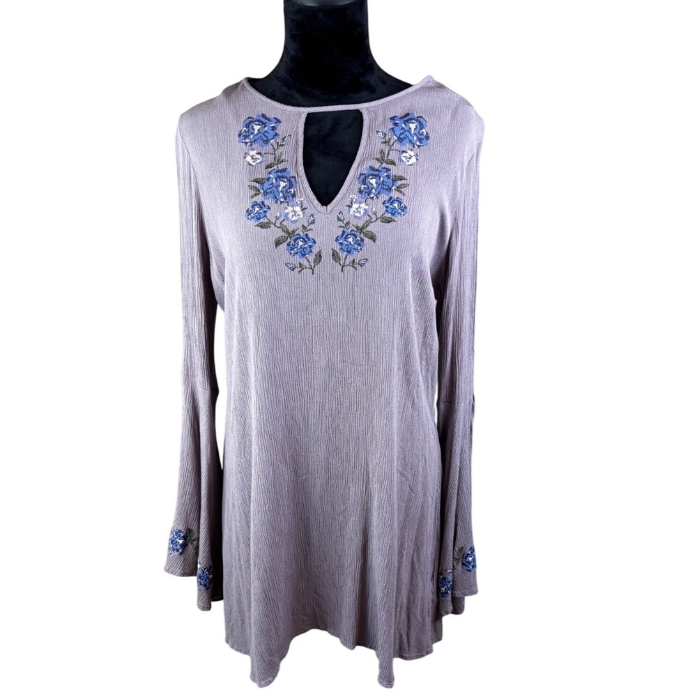 Bongo Purple 100% Rayon Round Neck Long Sleeve Tunic Dress Junior Size XL